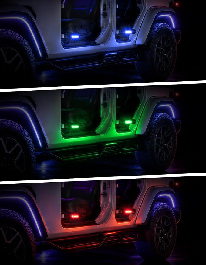 JOYTUTUS CNC Foot Pegs Doors Off with 7 Lighting Modes Compatible with 2007-2025 Wrangler JK, JL & Gladiator JT, Exterior Door Hinge Foot Rest Pedals Footrests