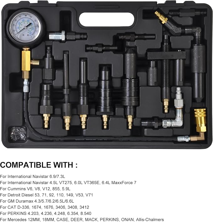 WINTOOLS Compatible for 1000 Psi Diesel Engine Compression Pressure Tester for Ford Cummins NAVISTAR Detroit