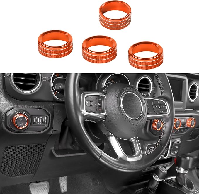 Cherocar Aluminum Alloy Air Conditioner & Headlight Console Switch Knob Covers for 2018-2026 Jeep Wrangler JL JLU 4XE Gladiator JT Interior Trim,4-Piece Set