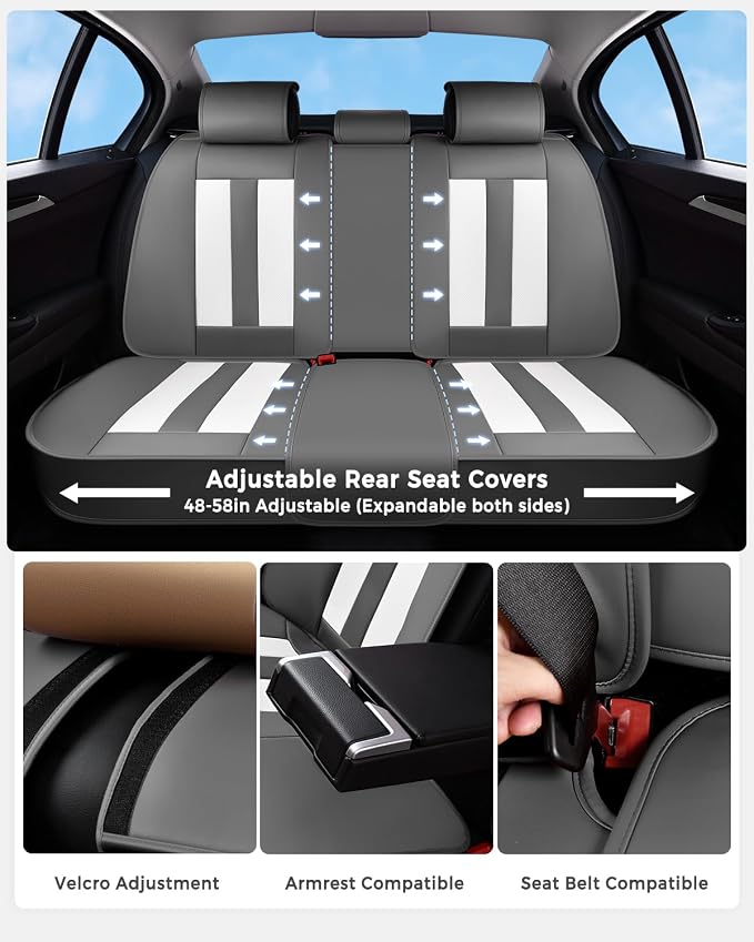 Huidasource Universal Car Seat Covers, Waterproof Faux Leather, Airbag Compatible, Easy Install, Preserve Cup Holders and Seat Functions, Great for Daily & Outdoor Use, Gray & White