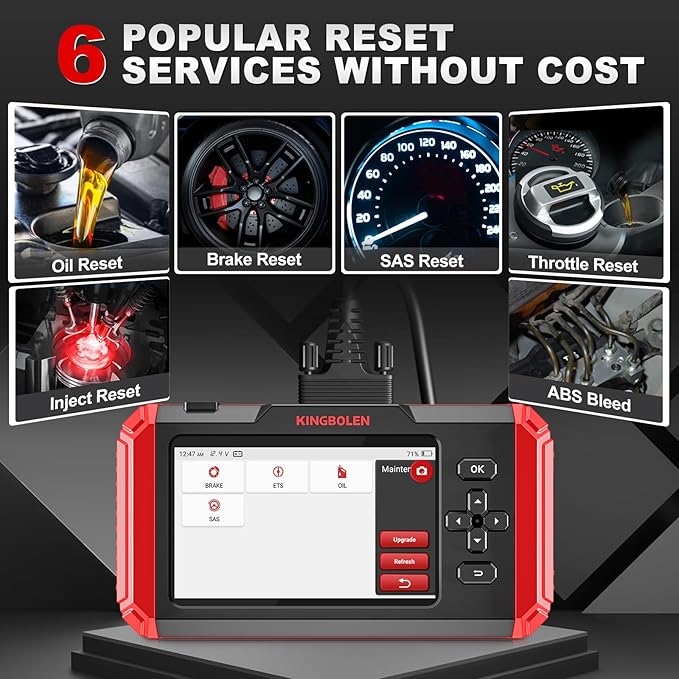 KINGBOLEN OBD2 Scanner S500 Car Scanner, Lifetime NO Cost Update Diagnostic Scan Tool with 6 Reset,Oil/Brake/SAS/Throttle/Inject/ABS Reset, Engine ABS SRS Transmission OBD2 Code Reader, Battery Test