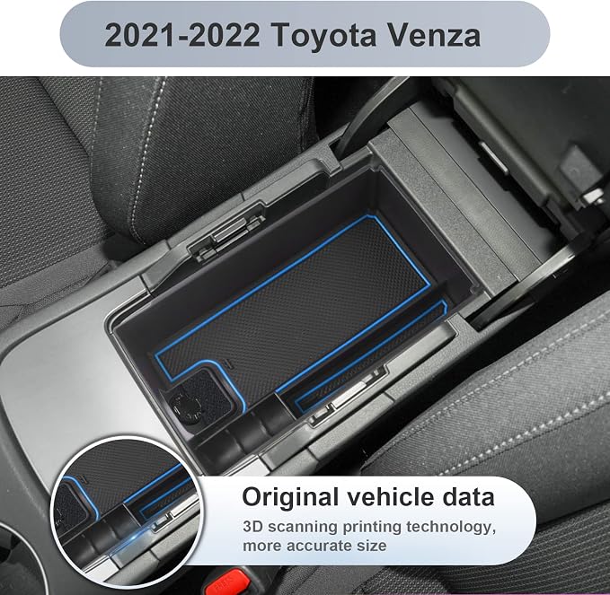 SKTU (Update) Compatible with 2021 2022 2023 2024 Toyota Venza Center Console Organizer 2024 2023 2022 2021 Toyota Venza Accessories ABS Black Materials Tray Armrest Secondary Storage Box (Blue)