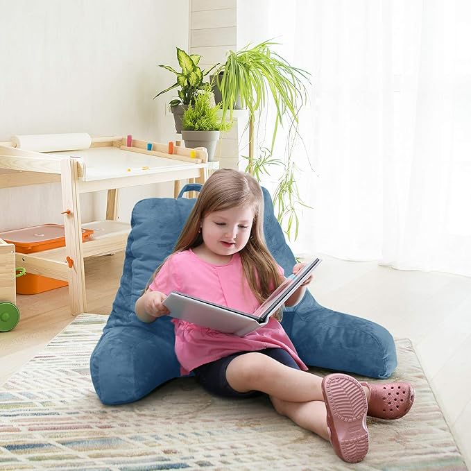 Nestl Reading Pillow with Shredded Memory Foam, Designed for Sitting Up in Bed and Couch, Back and Arms Adjustable Support for Adult & Teens Backrest Pillows for Reading, Washable Cover, Blue Heaven