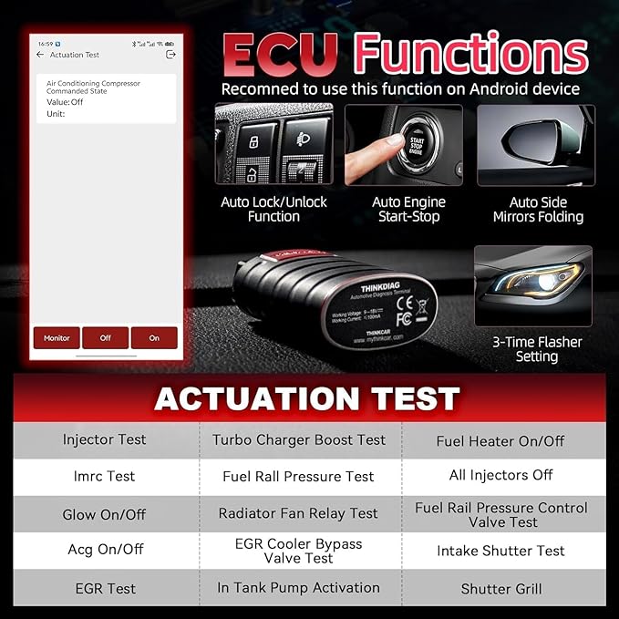 Thinkdiag OBD2 Scanner Bluetooth Full System Bidirectional Diagnostic Scan Tool OE Level Code Reader with ECU Function 15+ Reset Service FCA AutoAuth All Software 1 Year Update Fits for iOS & Android