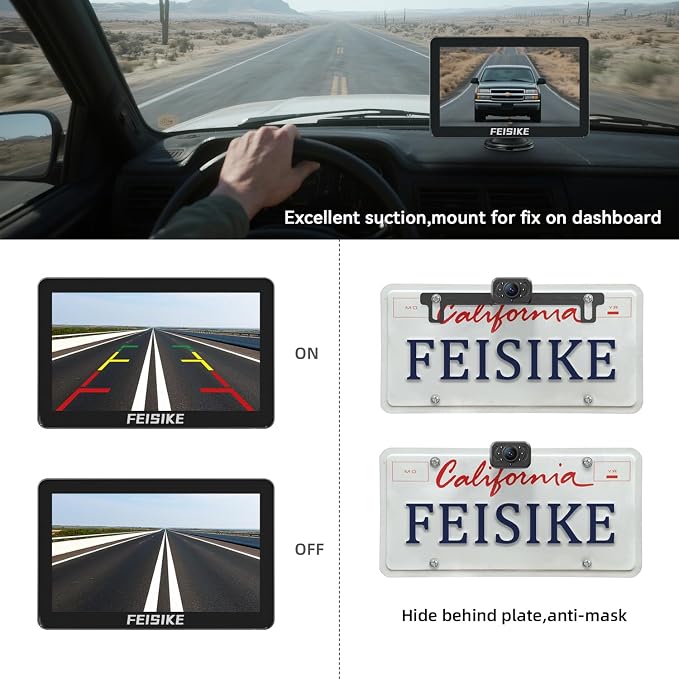 Backup Camera with IR Night Vision, 7 Inch 1080P HD Wired Rear View Camera, Plug-Play, DIY Guide Lines, 150° Wide Angle, Back up Camera Systems for Truck Cars Pickups SUV Van