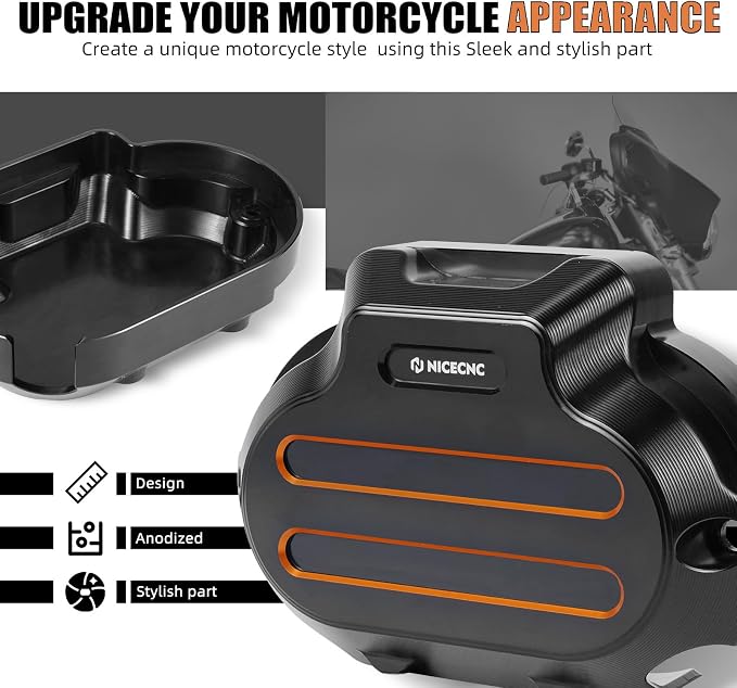 NICECNC Orange Transmission Side Cover Aluminum Compatible with Harley Electra Glide Standard FLHT 2017-2020, CVO Road Glide FLTRXSE 2017-2020, Replacement for 25800057, See Fitments