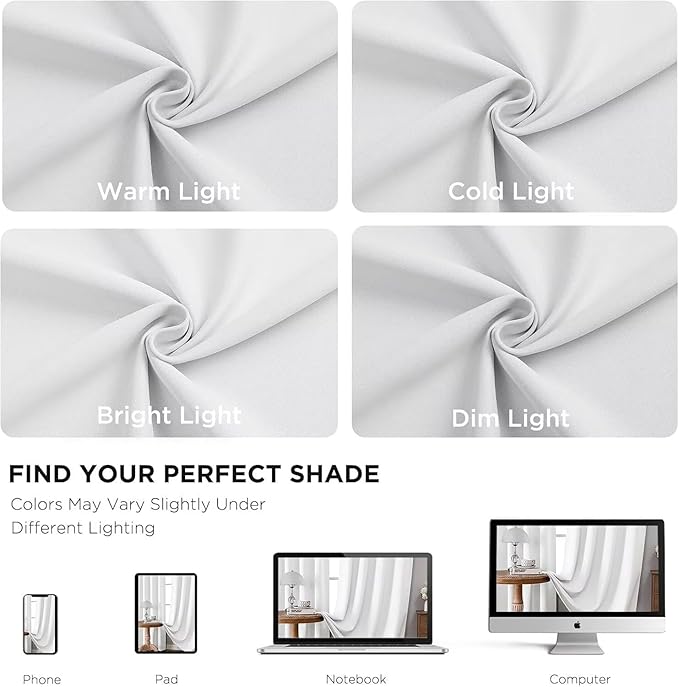 Joydeco 108 Inch 60% Blackout White Curtains 2 Panels, Elegant Semi Sheer Curtains for Bedroom,Thermal Insulated Black Out Drapes for Living Room,Rod Pocket Back Tab Drapes(W52 x L108 Inch,Pure White)