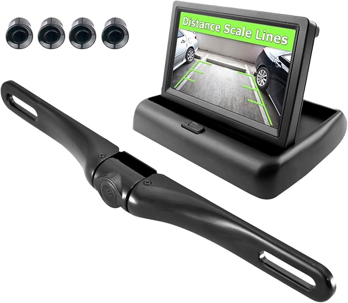 Pyle Upgraded Backup Camera Vehicle Mount, Dash Cam Waterproof, Parking Sensor, Reverse Parking Camera, 4.3'' LCD Panel, Angle Adjustable, Distance Scale Lines, Night Vision Cam, DC12V/RCA