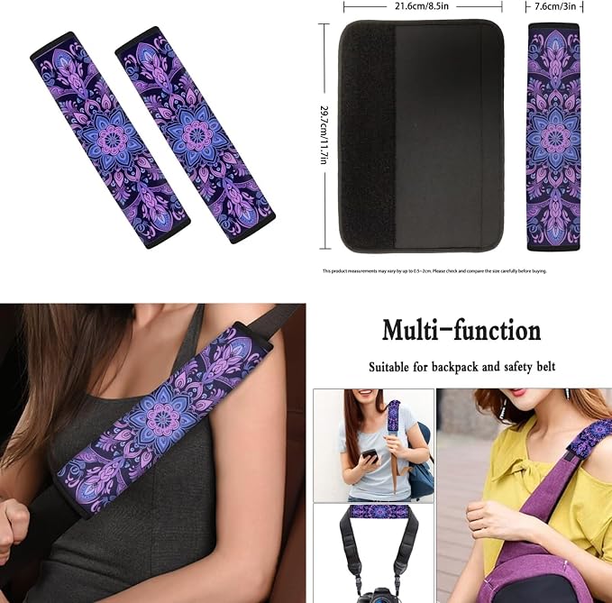 Howilath Purple Mandala Car Seat Cover Set Interior Protector 13 Piece with Auto Steering Wheel Pads, Seat Belt Cushion, Keychains, Cup Mat, Easy to Install