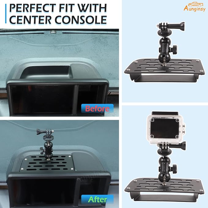 Car Center Console Dash Cam Mount Holder Compatible with Ford Maverick 2022 2023 2024, Auto Instrument Table Organizer Storage Tray Groove Panel Car Action Cameras Bracket for Video Record Accessories