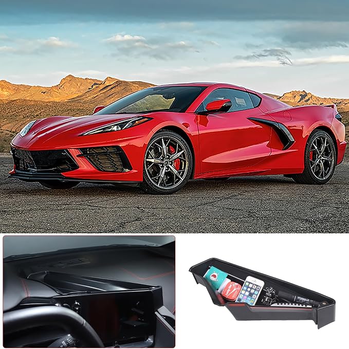 TOYCIDFG Dashboard Storage Tray Behind Navigation Screen with Phone Holder for Corvette C8 Stingray 2020-2026, Center Console Car Organizer Tray Interior Accessories (Only Tray)