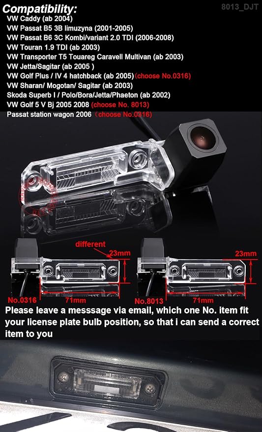 Car Rear View Backup Camera Replacement for Skoda VW EOS Golf New Beetle Cabriolet Passat CC Phaeton Polo Scirocco Amarok Crafter Kasten Bora Citroen Peugeot Porsche 911 991 Cayman Cayenne Parking