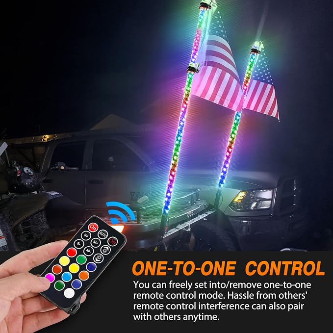 Nilight 2PCS 4FT Spiral RGB Led Whip Light w/RGB Chasing Light RF Remote Control Lighted Antenna for Can-am ATV UTV RZR Polaris Dune Buggy 4 Wheeler Offroad Jeep Truck