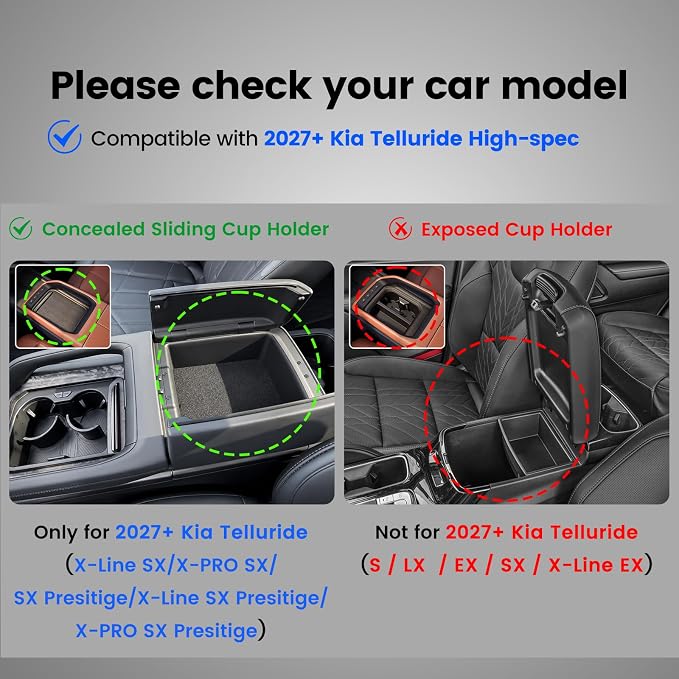 Center Console Organizer for 2027 Kia Telluride (Double Layer) + Central Storage Mat for 2027 Telluride (X-Line SX/X-PRO SX/SX Presitige/X-Line SX Presitige/X-PRO SX Presitige) Accessories
