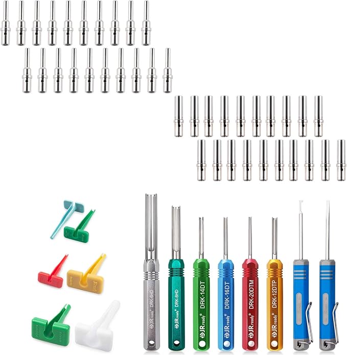 JRready ST5257-PRO Deutsch Connector Tool Kit for 16#12#20# Solid/Stamped Contacts + ST6257 DTP Solid Barrel 12# Contacts DTP Connector Terminal KIT 20 PCS 0460-204-12141 and 20 PCS 0462-203-12141