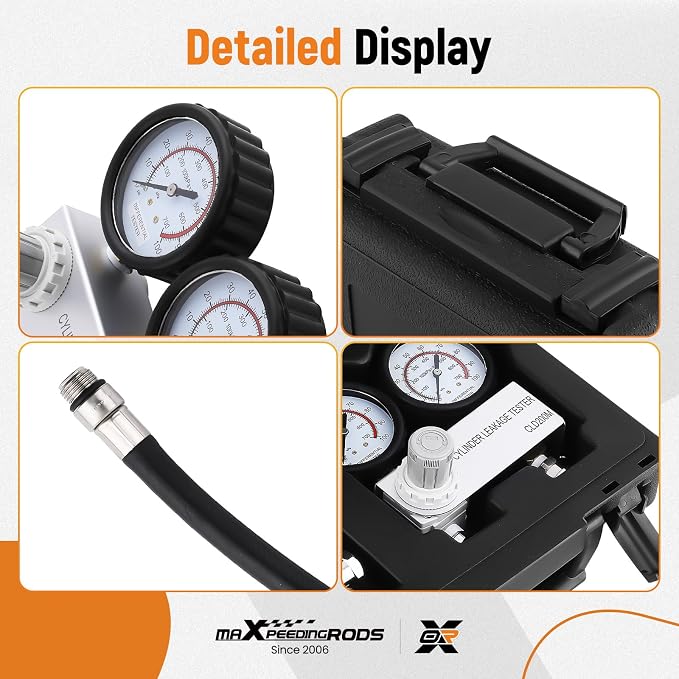 maXpeedingrods Cylinder Leak Down Tester Kit, 0-100PSI/700kPa Cylinder Leakage Tester with 2 Gauges, Dual Gauge Gas Engine Leakdown Tester Diagnostic Detector Tool for 10-18mm Spark Plugs, Black