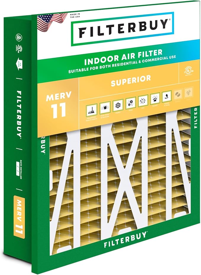 Filterbuy 20x20x5 Air Filter MERV 11 Superior Pet & Allergy Defense (1-Pack), Electrostatic Pleated HVAC AC Furnace Filters for Honeywell Return Grille FC40R1003 (Actual Size: 18.38 x 18.38 x 3.69)