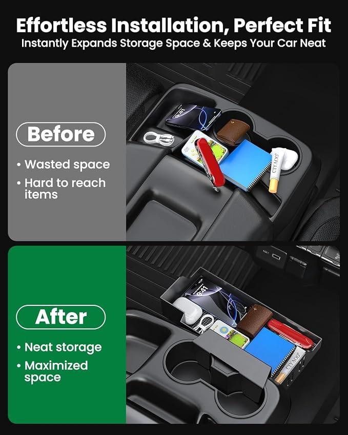 Metal Center Console Hanging Organizer Accessories for Chevy Silverado & GMC Sierra 1500 (2019–2026) and 2500HD 3500HD (2020–2026), Bench Seat Console Organizer Storage Box (Split-Bench Folding Seat)