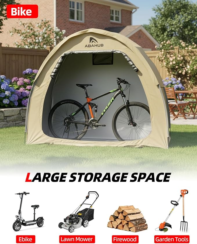 Abahub Portable Bike Storage Shed Tent, Outdoor Silver-Coated Bicycle Shelter with Rain Cover, PU4000 Waterproof 210D Oxford Fabric
