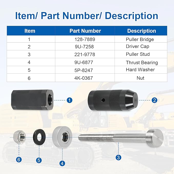 9U-6891 Injector Sleeve Cup Remover & Installer Set Compatible with CAT Caterpillar 3406E C10 C12 C15 C16 C18 Engine Heavy Duty Steel (6 PCS)