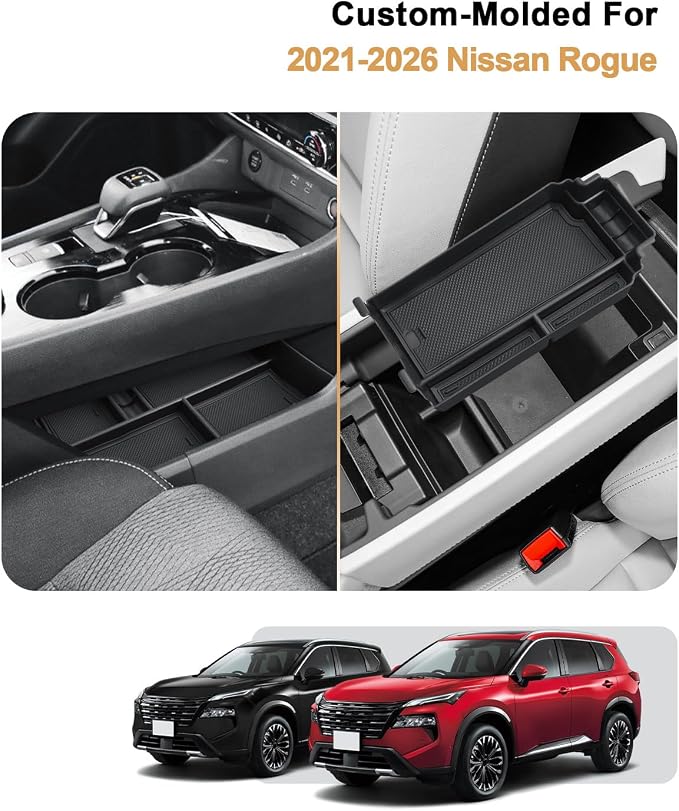 ECOZEN Center Console Organizer For 2021-2026 Nissan Rogue - 2 Pcs Armrest Box Storage Tray + Lower Console Organizer Tray For 2021-2026 Rogue(S/SV/Dark Armor/Rock Creek/Platinum) Accessories