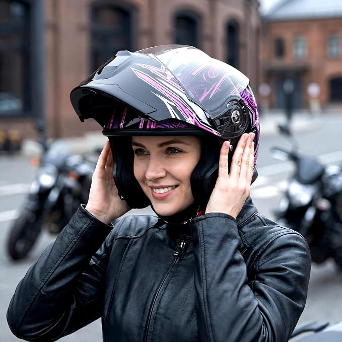 1Storm Motorcycle Street Bike Modular/Flip up Dual Visor Sun Shield Full Face Helmet HJK920