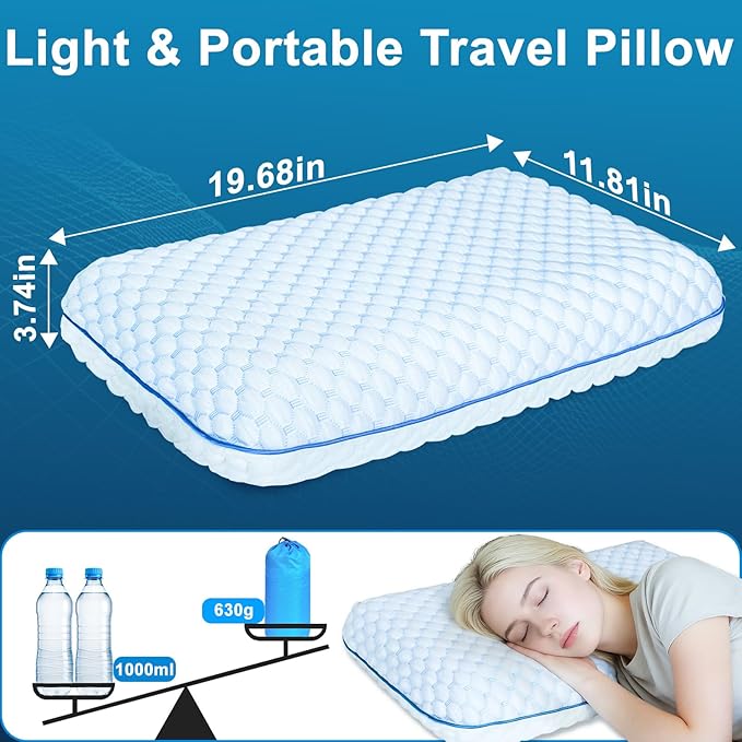 Camping Pillow with Memory Foam-Compressible Medium Firm, Ultralight Cooling Travel Pillow, Outdoor Pillows Ideal for Backpacking, Hiking, Camping, Airplane,Car, Small Beach Pillow with Washable Cover