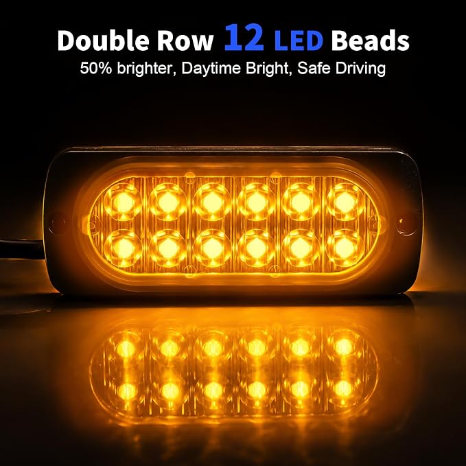 UTV Turn Signal Kit with 2 Rocker Switch and Dual Row 12 LED Beads Amber Light