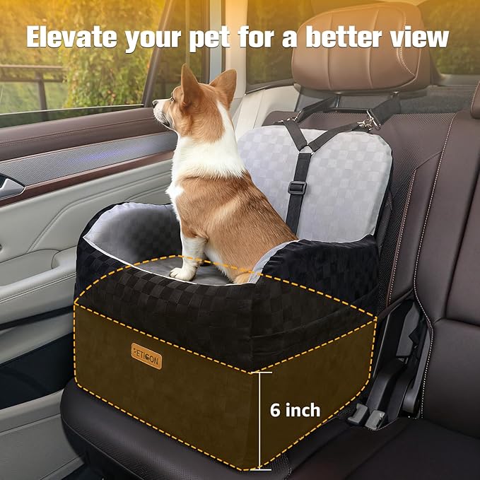 PETICON Back Seat Extender for Dogs, Hard Bottom Dog Car Seat Cover+Waterproof 6in Memory Foam Dog Car Seat for Small Medium Dogs