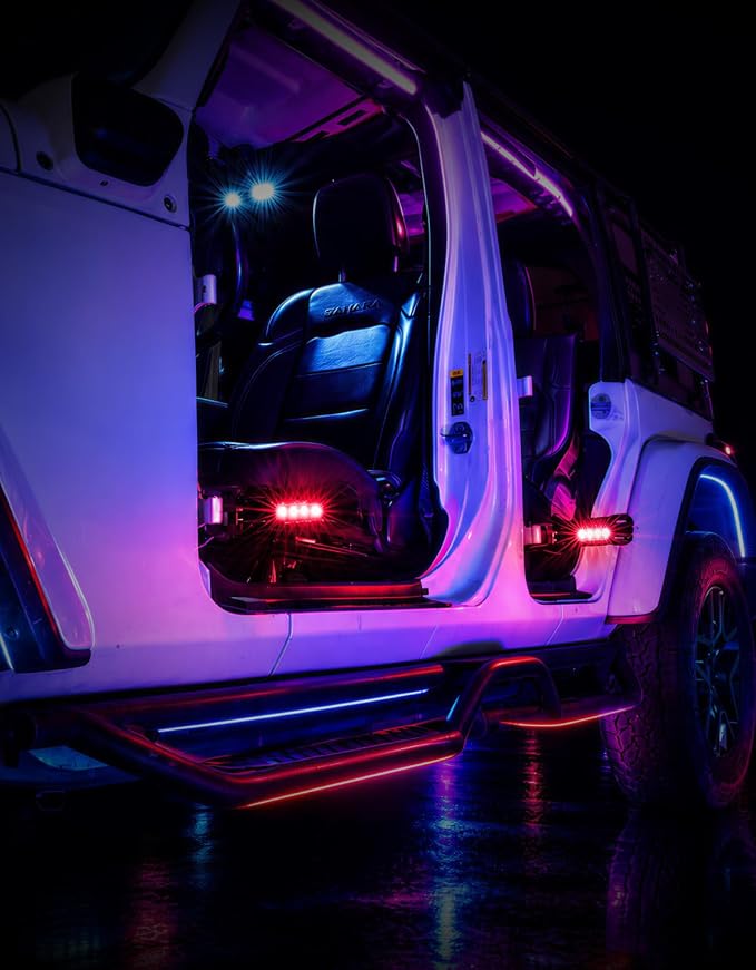 JOYTUTUS CNC Foot Pegs Doors Off with 7 Lighting Modes Compatible with 2007-2025 Wrangler JK, JL & Gladiator JT, Exterior Door Hinge Foot Rest Pedals Footrests