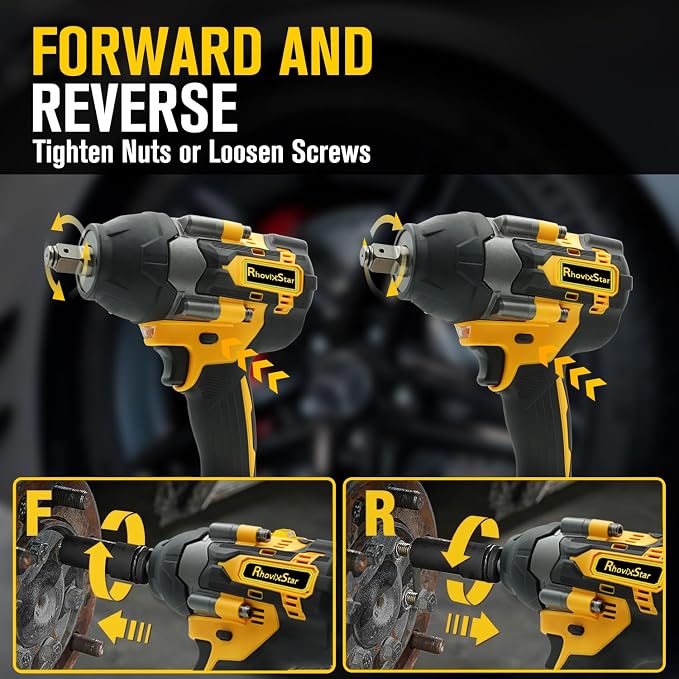 Rhovixster Cordless Impact Wrench 1/2 - 580N.M Max Cordless Impact Wrench Set with 2 Speed Adjustable, Brushless Motor High Torque Impact Guns with 2x4Ah Batteries and Charger