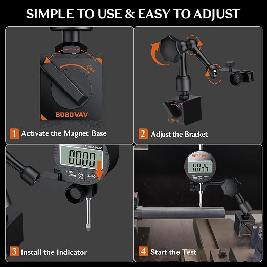Digital Dial Indicator with Magnetic Base Set, 0-1inch/ 25.4mm Range, 0.0005inch/ 0.01mm, 90Lbs/40kg Stand with Plastic Storage Box for Machining Calibration Inspection