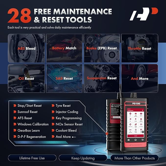 A-Premium 2025 PD100F for Ford Lincoln Mercury Full System OBD2 Scanner Diagnostic Tool, Bi-Directional Code Read Scan Tool, Full Reset (EPB/ABS/Oil/SAS/TPMS), Battery Register, with Live Data