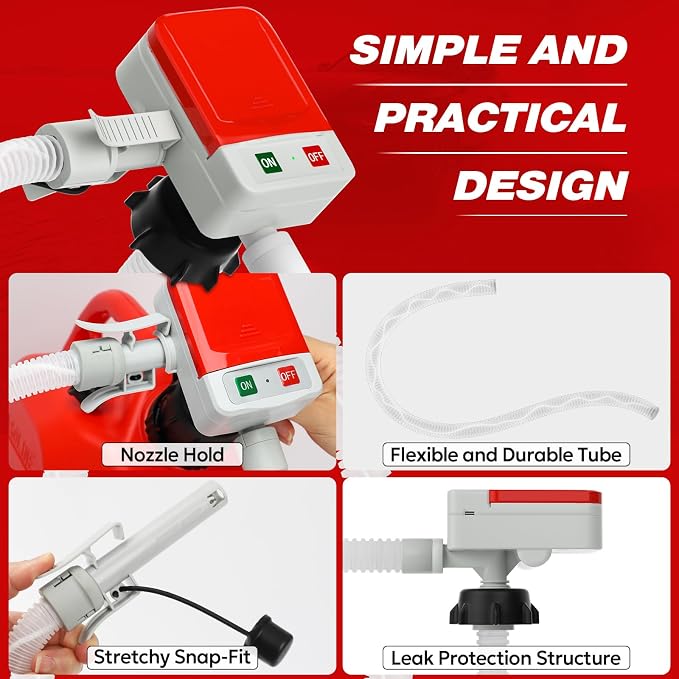 Keimi Portable Fuel Transfer Pump with Auto-Stop, 3.2 Gallon per Min, 51" Extra Long Hose, Battery & USB Powered, 4 Can Adapters, Leak-proof Gas Pump for Oil, Diesel and Gasoline