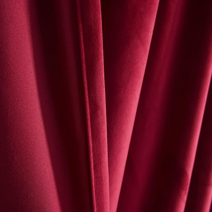 Roslynwood Luxury Soft Rose Red Velvet Curtains 90 inches Long Back Tab Thermal Insulated Blackout Window Drapes for Living Room/Bedroom/Dining Room, W52 x L90, 2 Panels