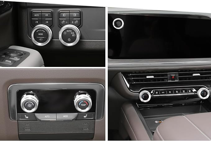Jimen for Tahoe Center Console Knob Covers, 7PCS AC Air Conditioning Volume Control Button Headlight Switch Trim Ring Fit for Chevrolet Tahoe 2024-2025 (Silver)