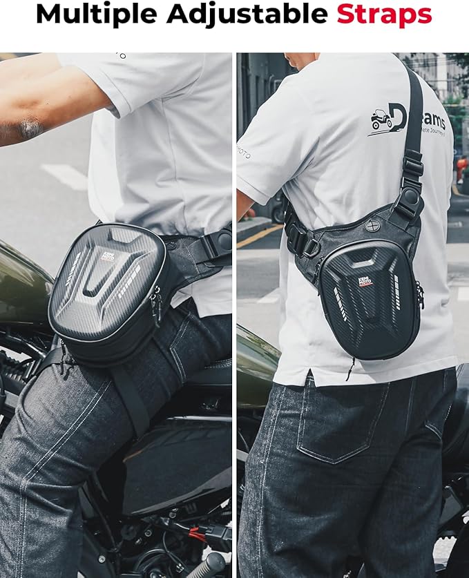 KEMIMOTO Motorcycle Magnetic Tank Bag, EVA Hard Shell Thigh and Drop Leg Bag, Motorcycle Waist Pack for Men and Women, Ideal for Cycling, Hiking and Running, 12L, Black