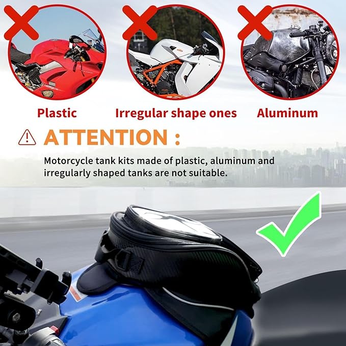 Motorcycle Tank Bag - Water Resistant Motorbike Bag | Magnetic & Strap Mount | 6.7 Inch Capacity | Black Oxford Cloth | 12.6x7.09x5.12 Inches | Powersports Tank Bag