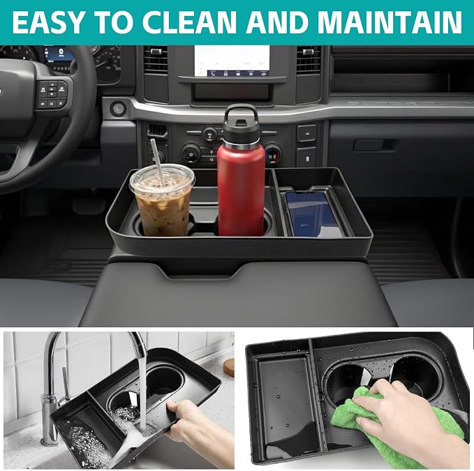 Console Cup Holder Insert for 2021-2026 Ford F150 & 2023-2026 Ford F250 F350 F450 F550 Super Duty Accessories, Noise-Free Cupholder Organizer Cup Coaster Liner for F-150 (Jump Seat Only)
