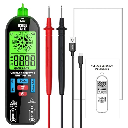 BSIDE Smart Digital Multimeter Tester Rechargeable Electrical Voltmeter Capacitance Diode Continuity Resistance Live Check AC DC Voltage Tester