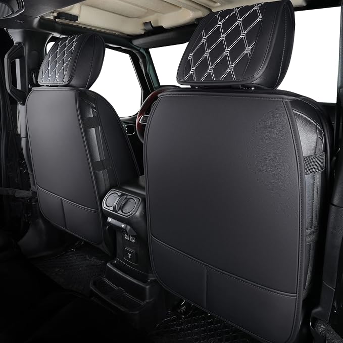 Aierxuan Wrangler JK JL Front Seat Covers Custom Fit 2/4 Door 2007-2026 Unlimited Rubicon 392 Sahara Willys Sport High Altitude Truck Pickup Waterproof Leather Cushions, Black-White