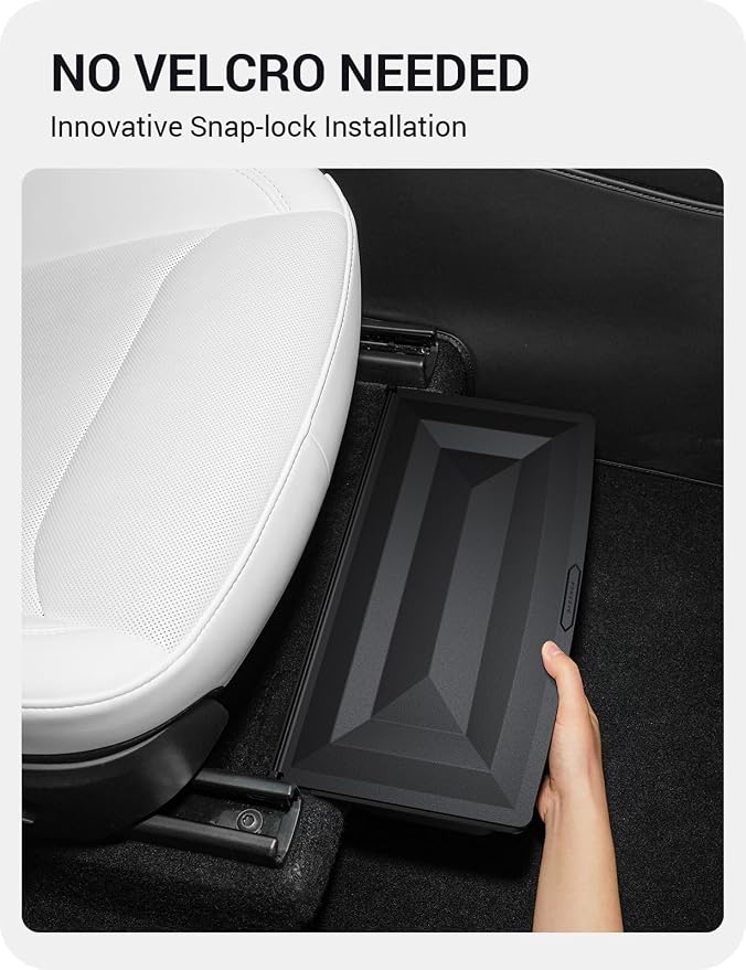BASENOR 2PCS 2026 Tesla Model Y Juniper Under Seat Storage Box, Hidden Organizer Tray [No-Slip] with Dust Lid, Underseat Storage for 2025 2026 Model Y Juniper