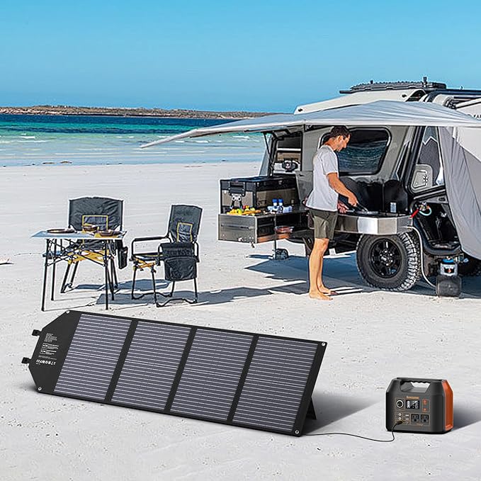 EnginStar 100W Foldable Solar Panel w/ 18V DC Outlet for Portable Power Stations EnginStar/Jackery/Rockpals/Flashfish, Portable Solar Generator with USB-A USB-C QC 3.0 for Outdoor Camping Van RV Trip