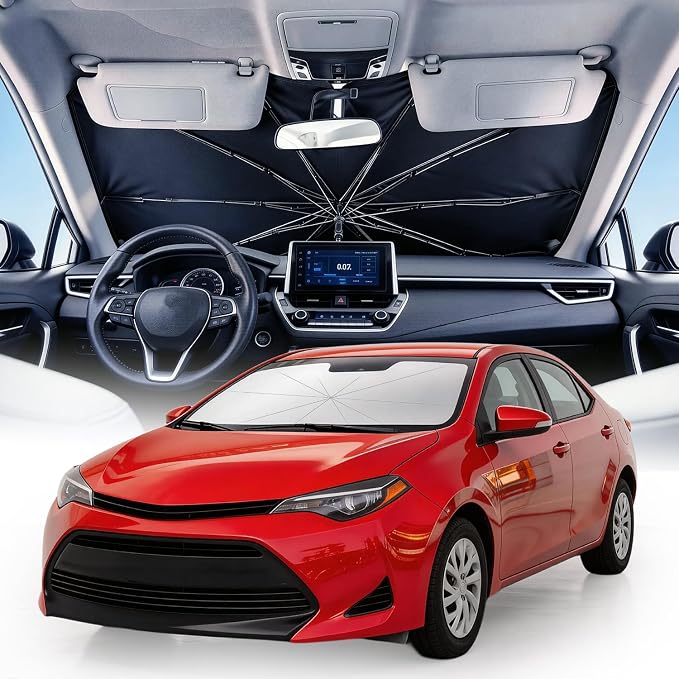 Weektic Custom Windshield Sun Shade Umbrella for Toyota Corolla Sedan & Hatchback 2009-2026, Upgrade Ice Crystal Coating, Sun & Heat Protection, Keep Vehicle Cool & Protect Interior