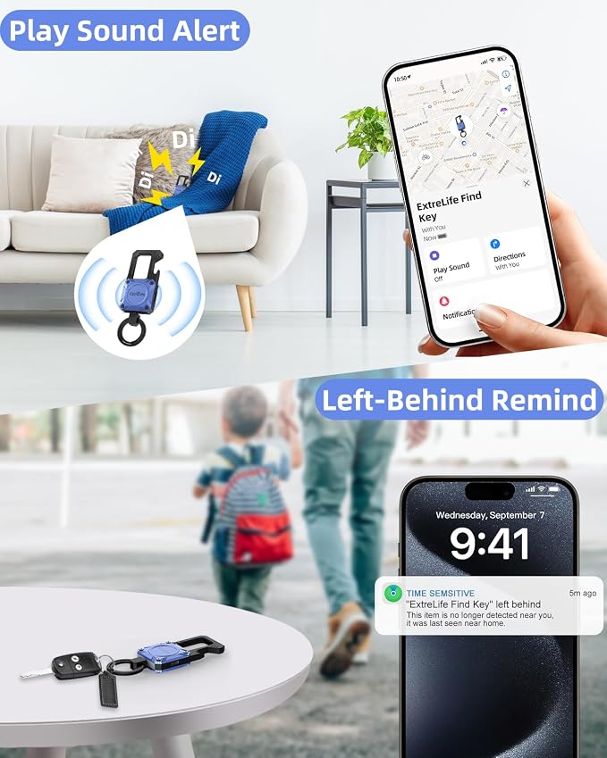 ExtreLife Keychain, Works with Apple Find My, Bottle Opener, Carabiner Car Key Chains with Gps Tracker