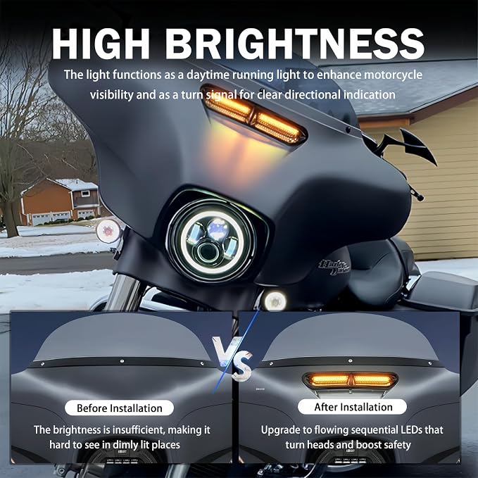 Motorcycle LED Fairing Vent Light, Windshield Vent Lights, Fits For 2014-2023 Harley Touring Street Glide, Electra Glide | Turn Signal Light & Running Light | Windshield Vent Trim