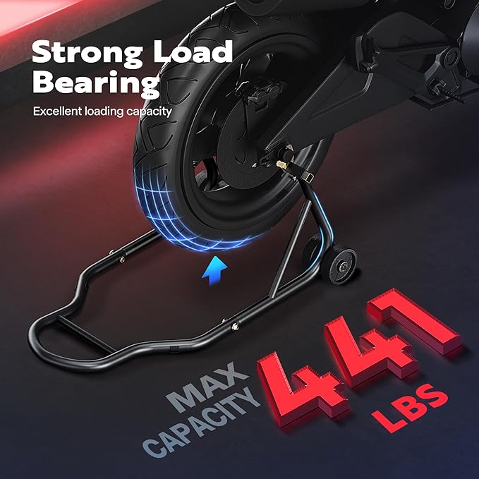 SPECSTAR Motorcycle Stand, 441 Lbs Capacity Rear Wheel Lift with U+L Adjustable Swingarm Spool, Heavy Duty Paddock Stand fit for BMW Suzuki Yamaha Honda Kawasaki, Black