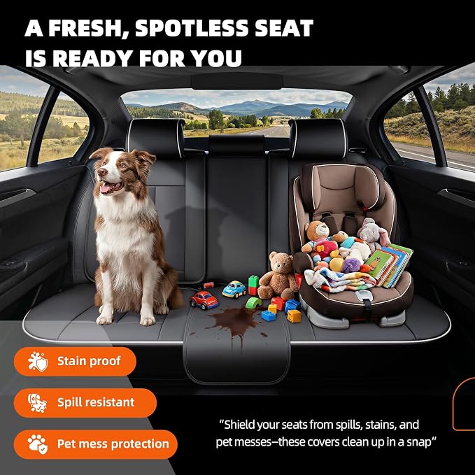 5-Seater Car Seat Covers Full Set, Fit for Front and Rear Seats of Cars, Waterproof and Breathable Nappa Leather, Compatible with Airbags, Car Seat Protector Covers for Most Cars - Black White
