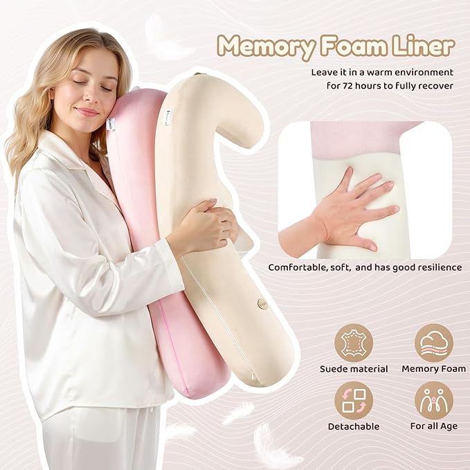 FLORICH Memory Foam Kids Travel Pillow, Car Sleeping Pillow, F-Shape Car Pillows for Adults and Children, Traveling Car Pillow for Kids with Removable Pillowcase (Pink)