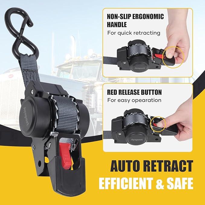 Ayaport Retractable Transom Tie Down Straps 1in X 10ft Tie Down Straps to Trailer- 1500lbs Break Strength, Medium Duty Bolt-on Ratchet Straps for Cargo, Boat, Motorcycles, ATV, 2pk